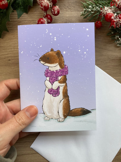 Christmas Stoat A6 Greeting Card - Blank Stoat Christmas Card - Wildlife Christmas Card