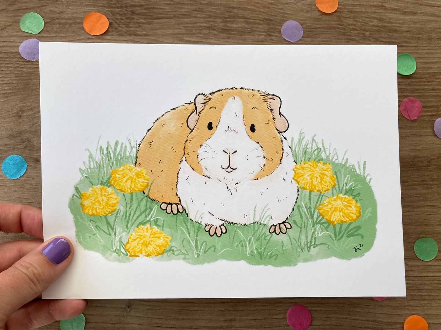 Dandelion Guinea Pig | Spring Guinea Pig Art Print | Guinea Pig Artwork