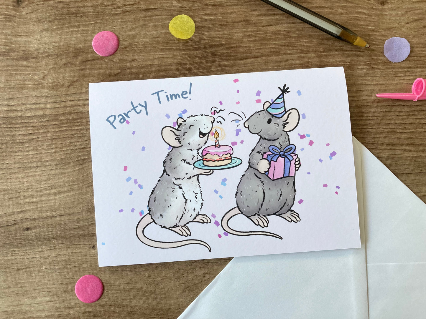Party Time Rats | Cute Rat A6 Birthday Card