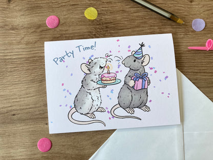 Party Time Rats | Cute Rat A6 Birthday Card