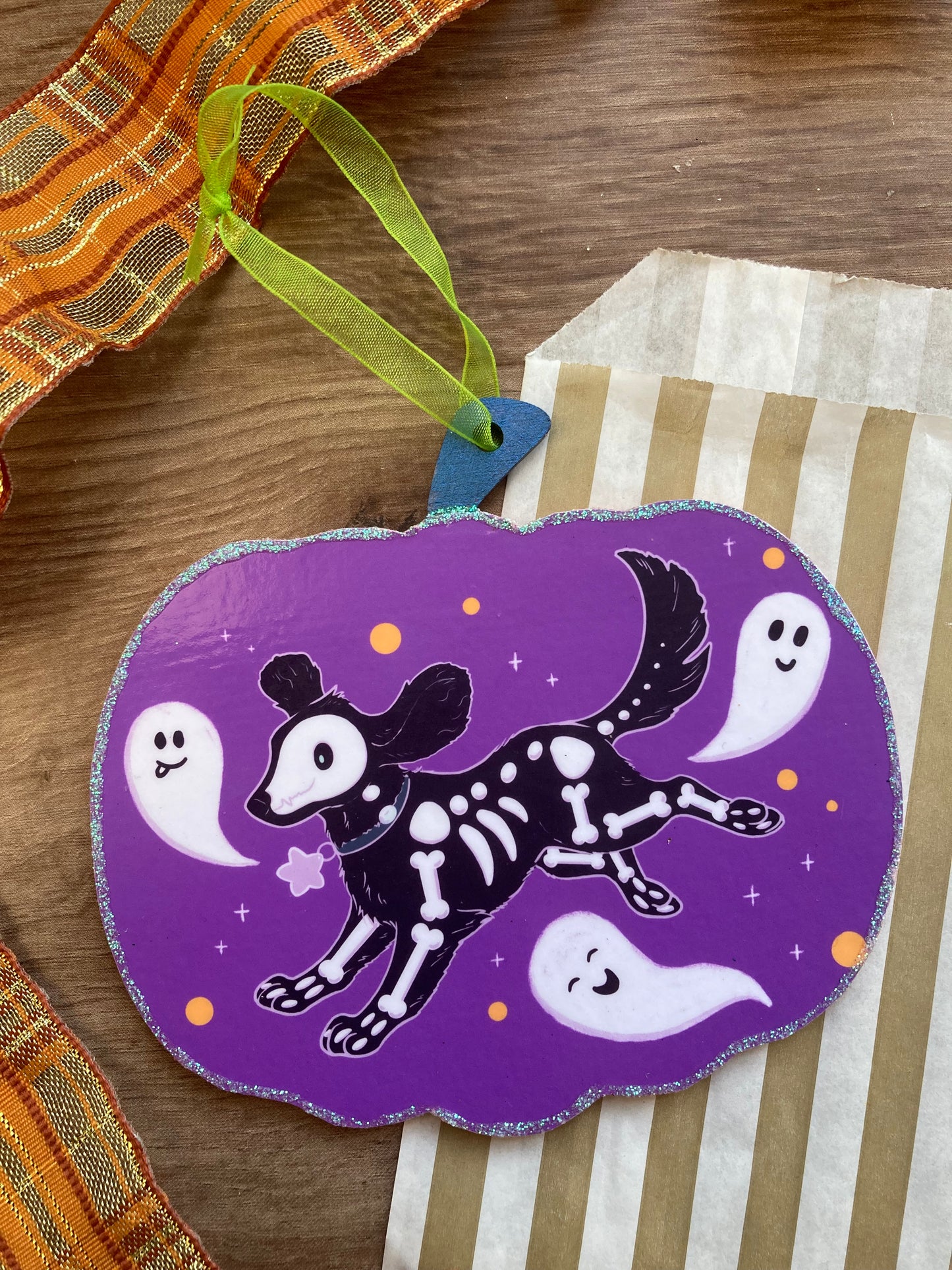 Shadow The Dog - Spooky Gang Halloween Hanging Decoration - Wooden Pumpkin Hanging Ornament - Handmade Halloween Dog Ornament