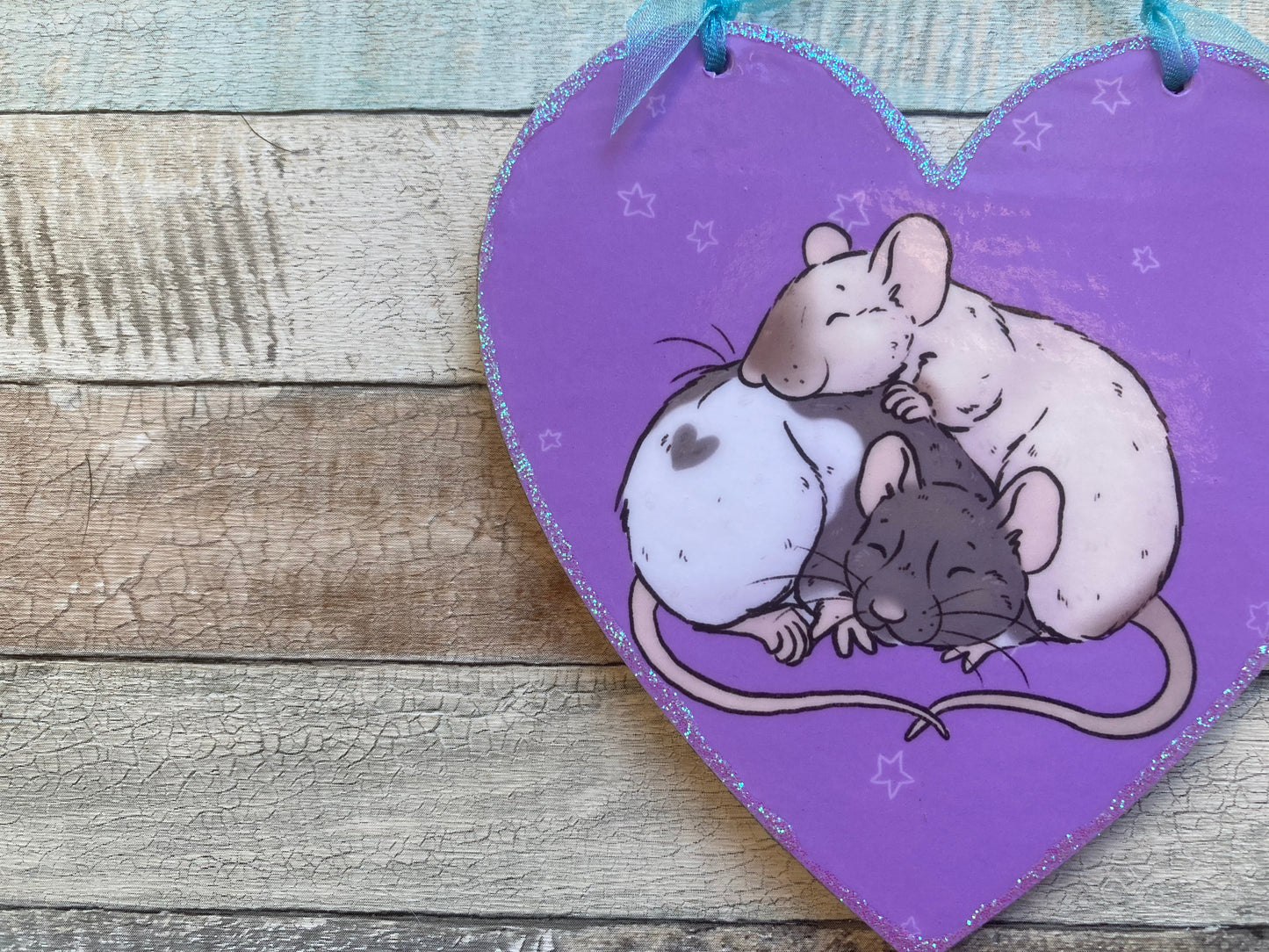 Ratty Snuggles | Cute Rat Hanging Heart Decoration | Rat Valentines Day Gift