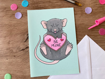 Be Mine Ratty | Cute Rat A6 Valentines Greeting Card