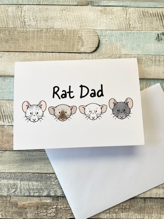Rat dad greeting card, Father's Day, A6, 300gsm card, blank inside, white envelope, fun, fancy rat lover gift card