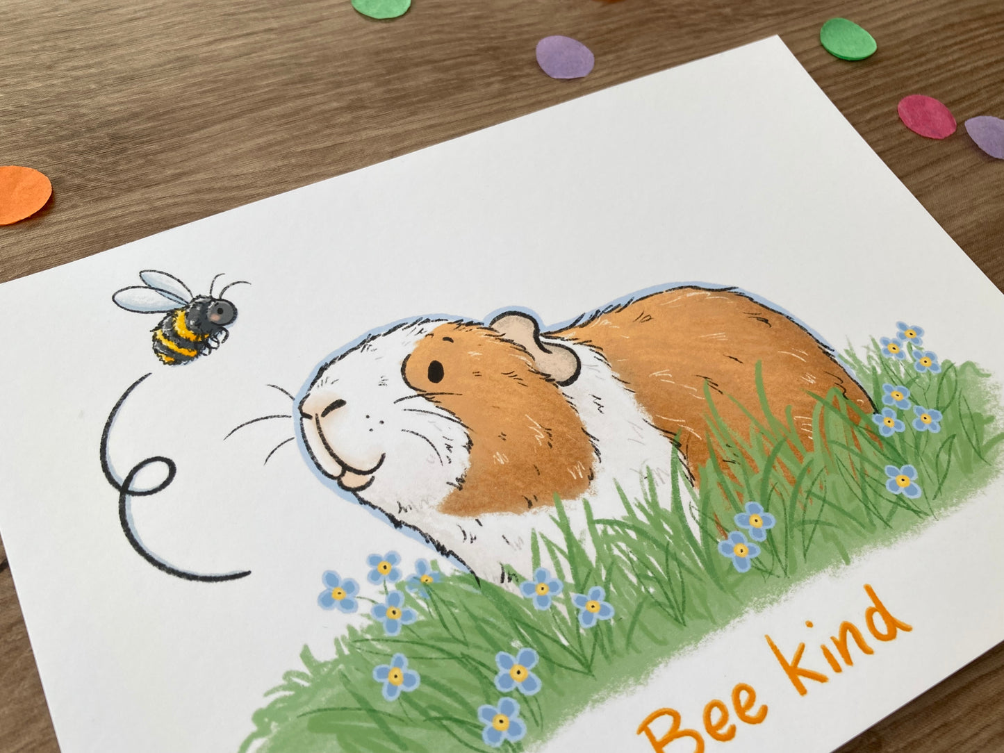Bee Kind | Cute Guinea Pig Art Print | Guinea Pig Artwork