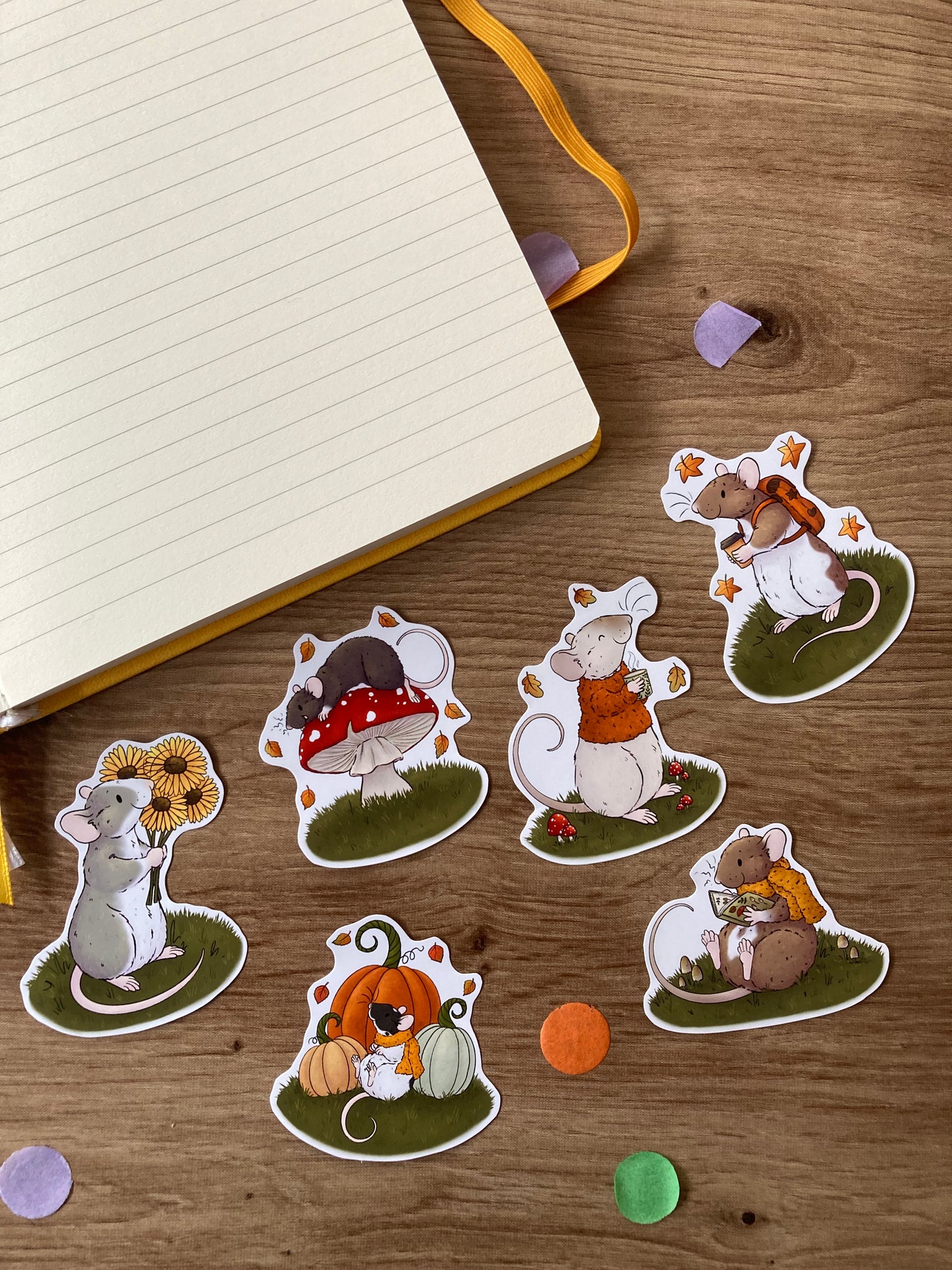 Autumn Ratties Sticker Pack | Pack Of 6 Cute Rat Stickers | Fun Glossy Paper Rat Stickers