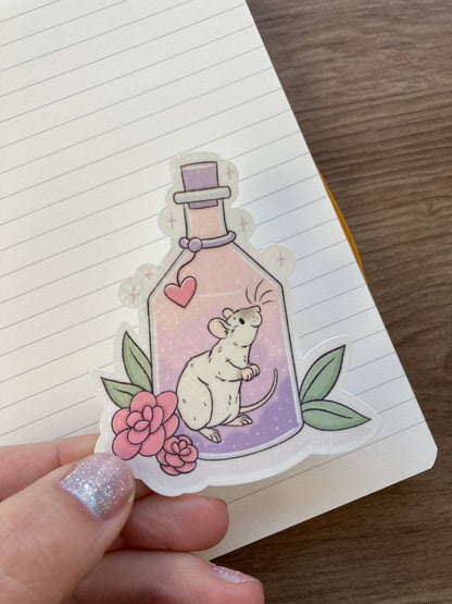 Rat Potion Holographic Vinyl Sticker | Cute Holographic Vinyl Fancy Rat Sticker | Magical Rat Sticker