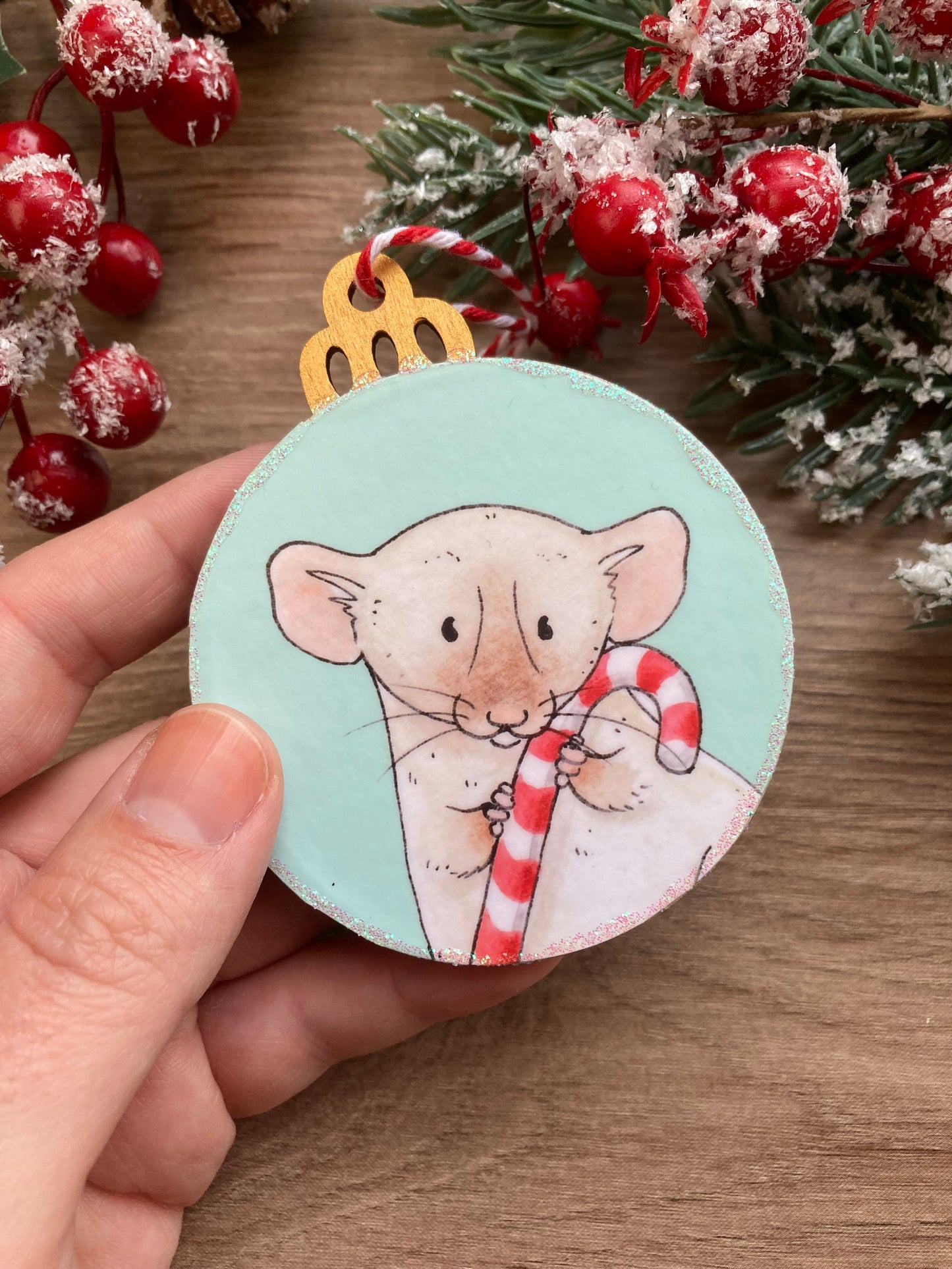 Candy Cane Rat | Cute Fancy Rat Christmas Tree Bauble