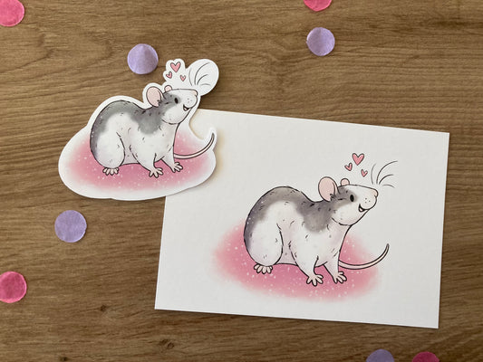 Sylvie Art Print and Glossy Sticker Valentines Day Bundle