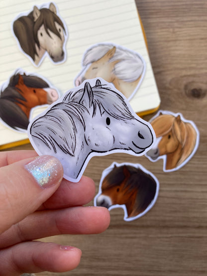 Pony Stickers | Pack Of 6 Glossy Pony Stickers | Cute Pony Faces Stickers