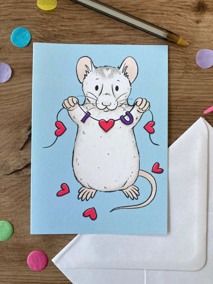 I Love You Rat | Cute Rat Love Greeting Card | Fancy Rat Gift