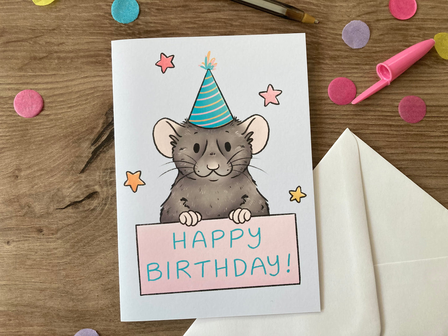 Party Rat | Cute Rat Birthday Card | Rat Birthday Gift