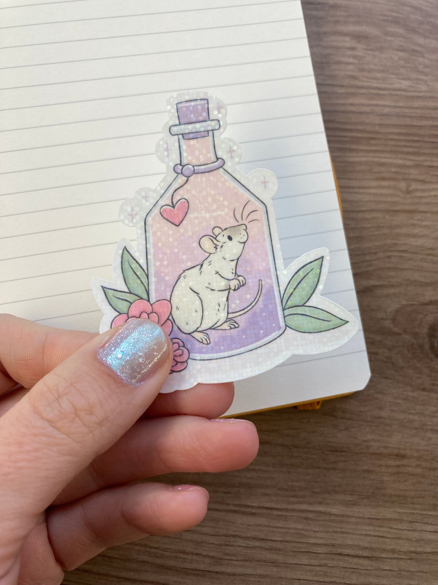 Rat Potion Holographic Vinyl Sticker | Cute Holographic Vinyl Fancy Rat Sticker | Magical Rat Sticker