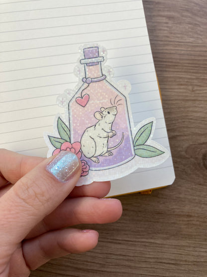 Rat Potion Holographic Vinyl Sticker | Cute Holographic Vinyl Fancy Rat Sticker | Magical Rat Sticker