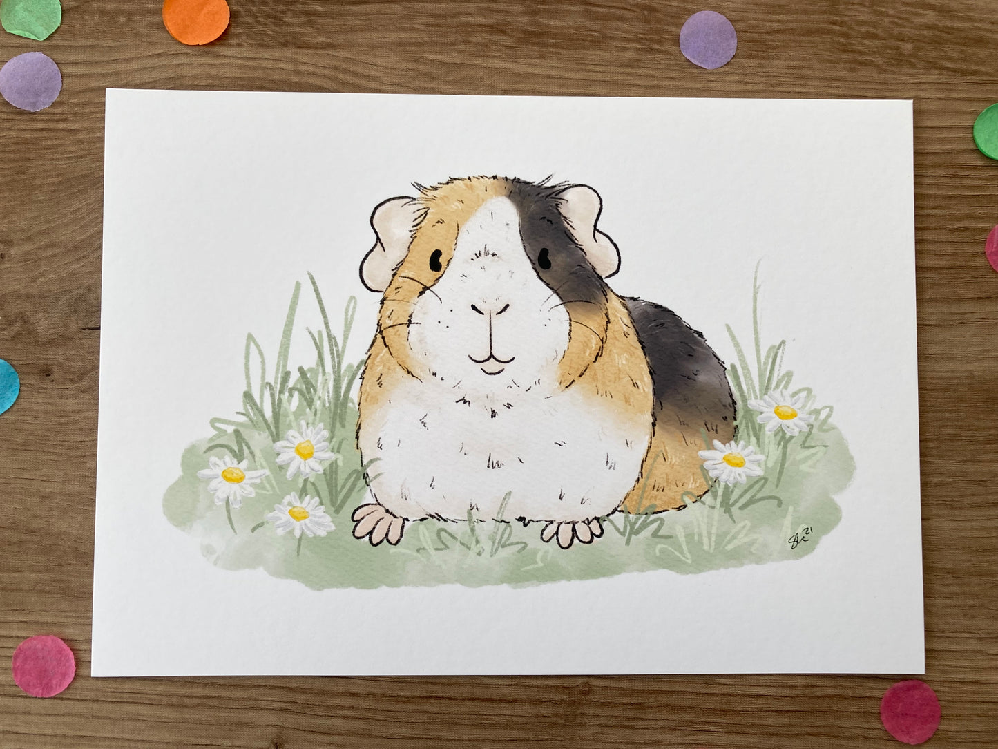 Daisy Guinea Pig | Cute Guinea Pig Art Print | Guinea Pig Artwork