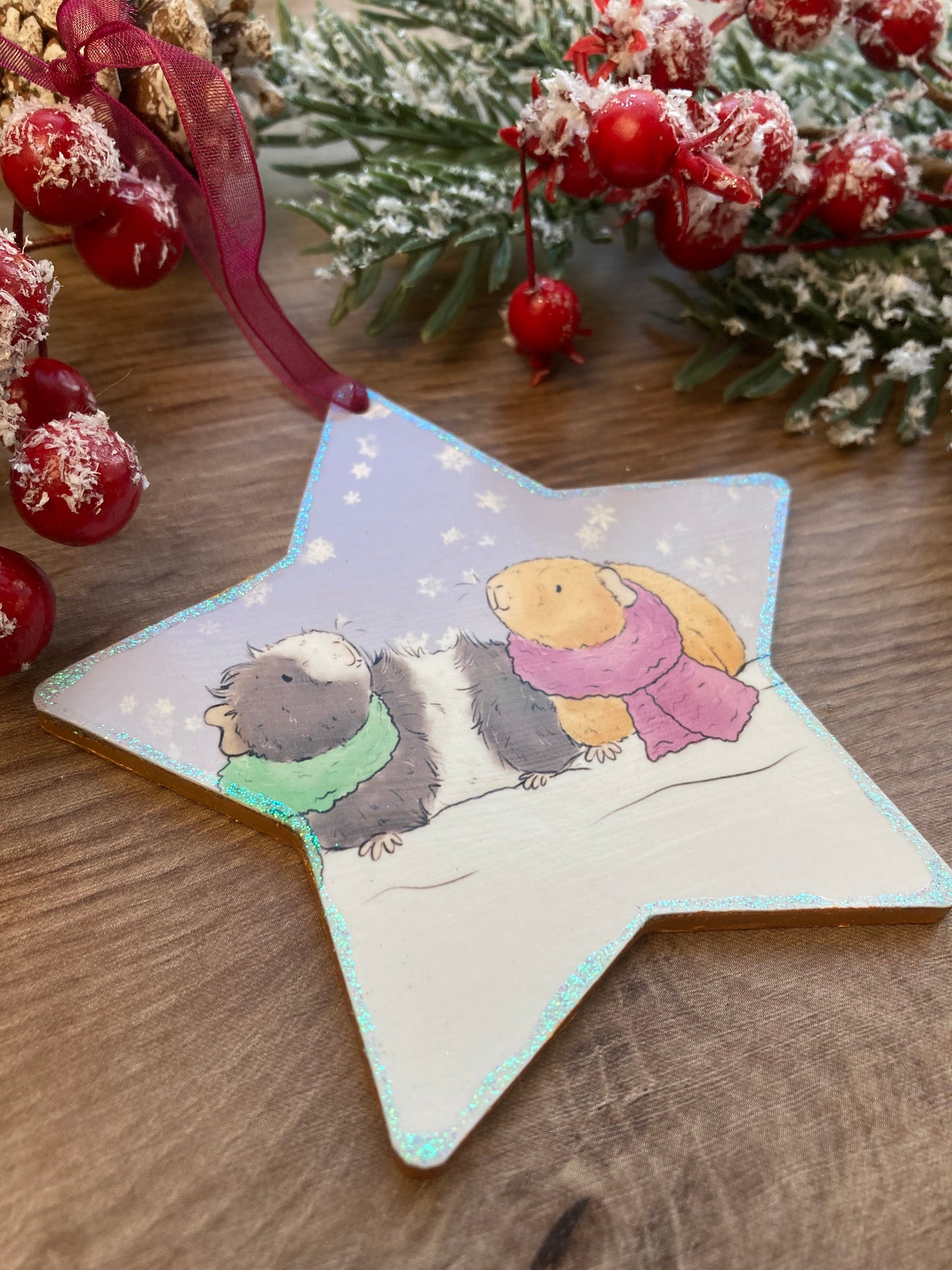 Guinea Pigs Star Tree Decoration - Cute Guinea Pig Christmas Hanging Tree Ornament - Fun Guinea Pig Christmas Gift