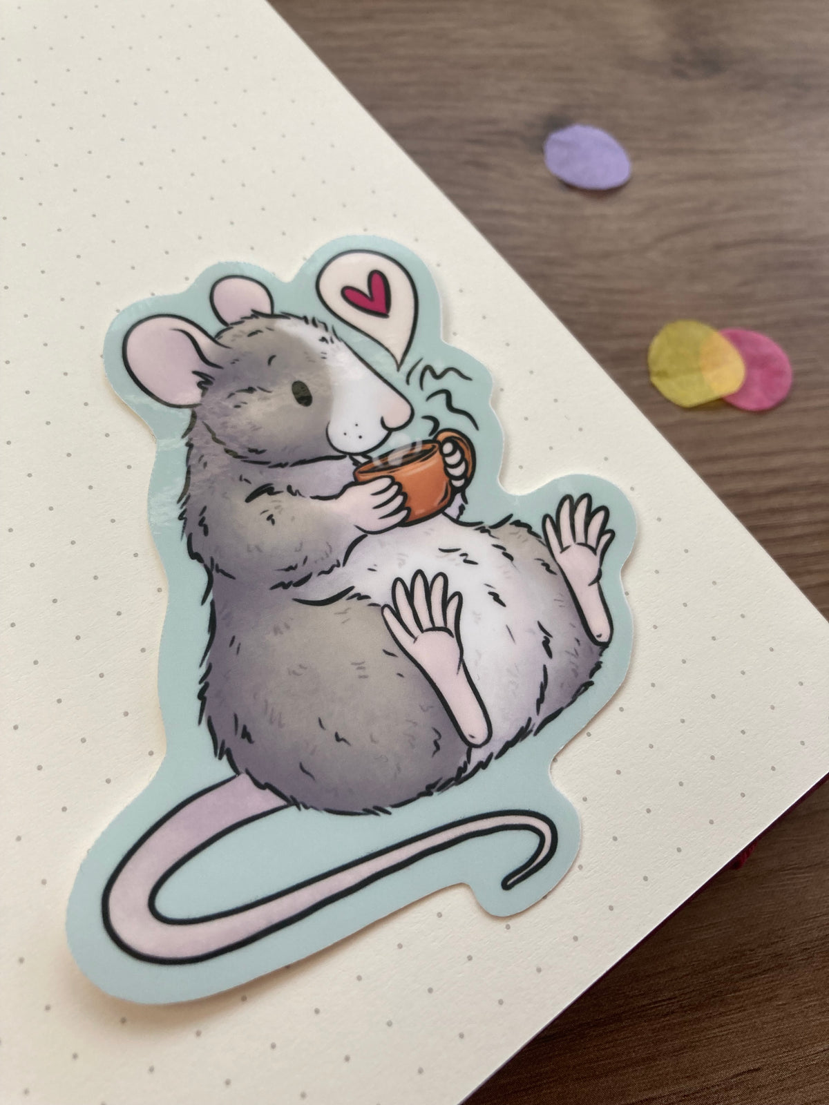 Cosy Coffee Rat Vinyl Sticker | Whimsical Autumn Animal Art | Rat Gift