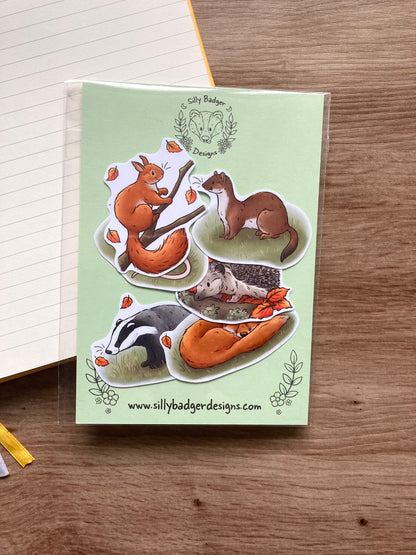 Autumn Wildlife Sticker Pack | Pack of 6 Autumn Wildlife glossy Stickers