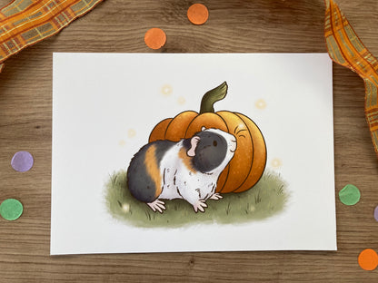 Pumpkin Spice | Cute Guinea Pig Art Print | Autumn Animal Artwork