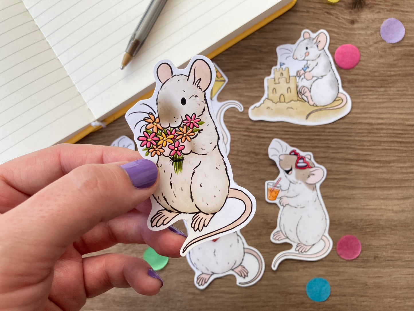 Summer Rat Stickers | Pack Of 6 Stickers | Rat Gift