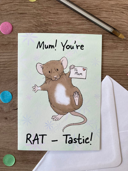 Mum! You're Rat-Tastic | Cute Rat Mothers Day Greeting Card | Rat Mum Gift