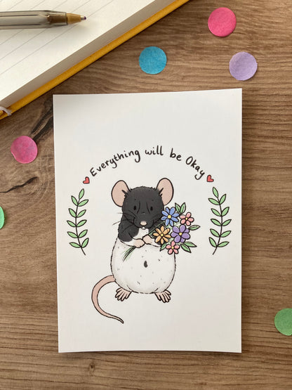 Everything Will Be Okay | Cute A6 Rat Postcard | Rat Gift