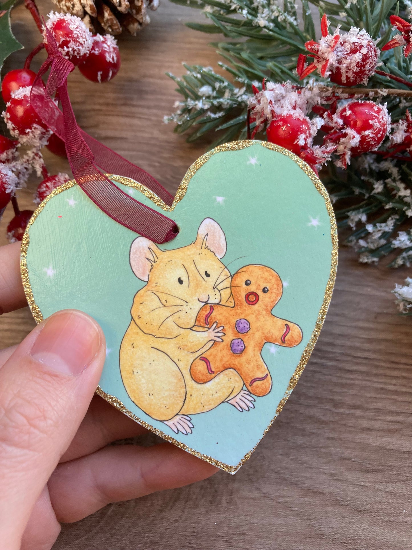 Christmas Gingerbread Hamster Hanging Heart Tree Decoration - Cute Hamster Hanging Tree Ornament - Funny Hamster Gift