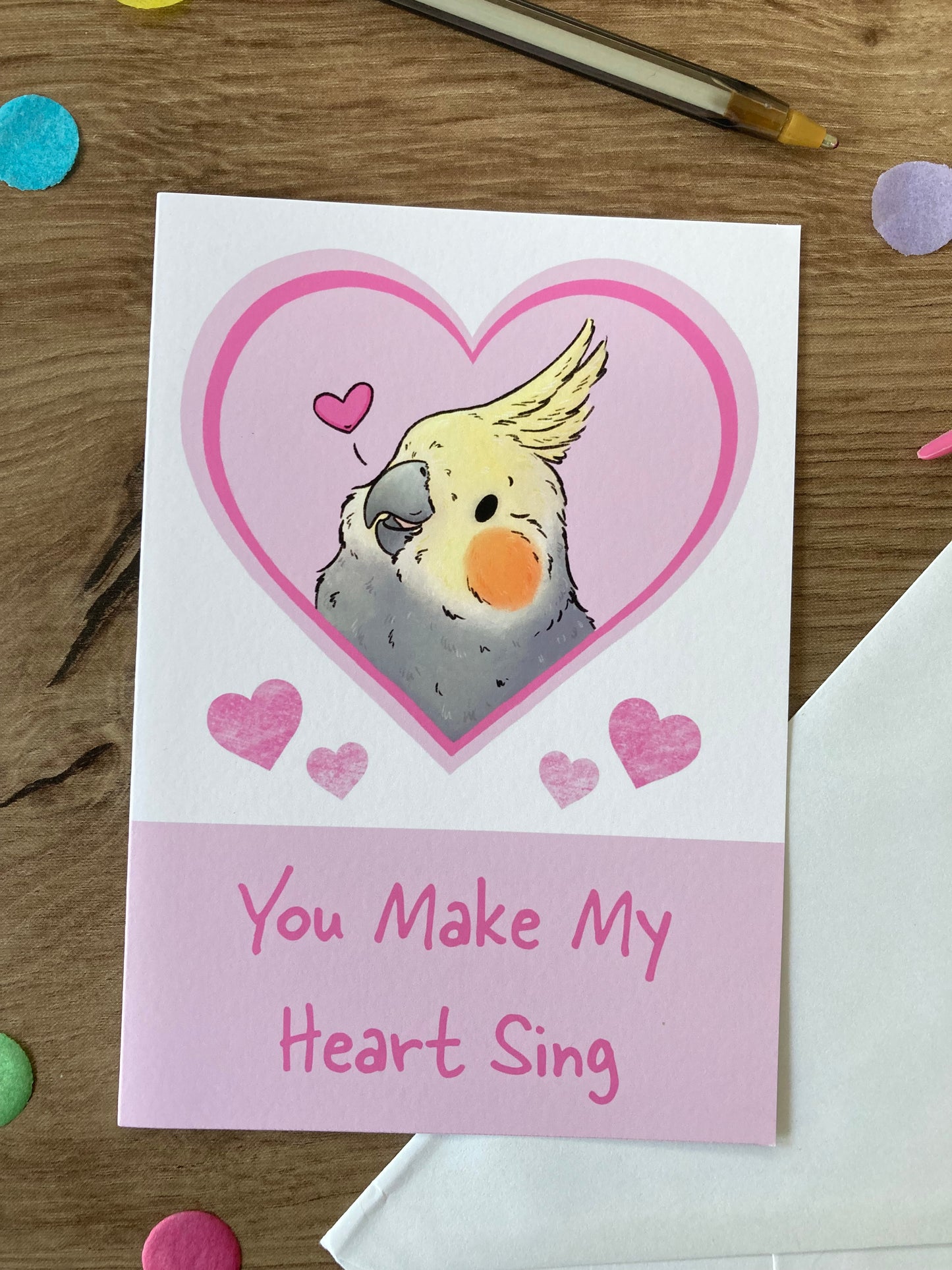 You Make My Heart Sing | Cute Cockatiel Blank Greeting Card | Cockatiel Love Card