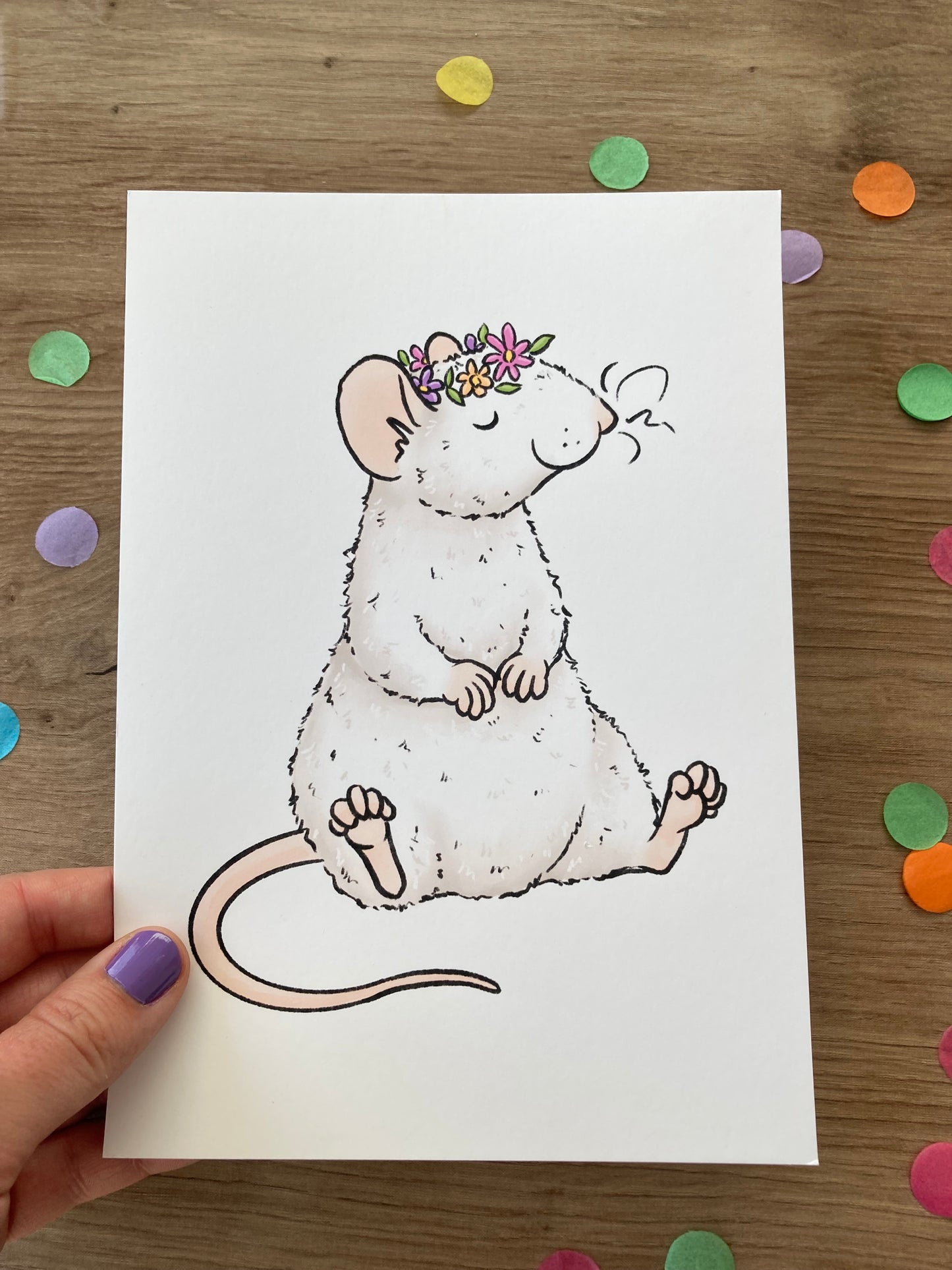 Spring Joy | Cute Rat Art Print | Roan Rat Artwork