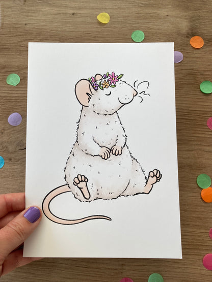 Spring Joy | Cute Rat Art Print | Roan Rat Artwork