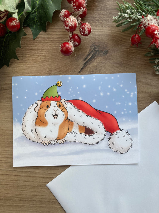 Santa's Little Helper | A6 Guinea Pig Christmas Card