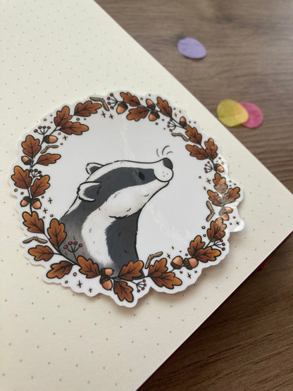 Autumn Badger Vinyl Sticker | Wildlife Art | Badger Gift