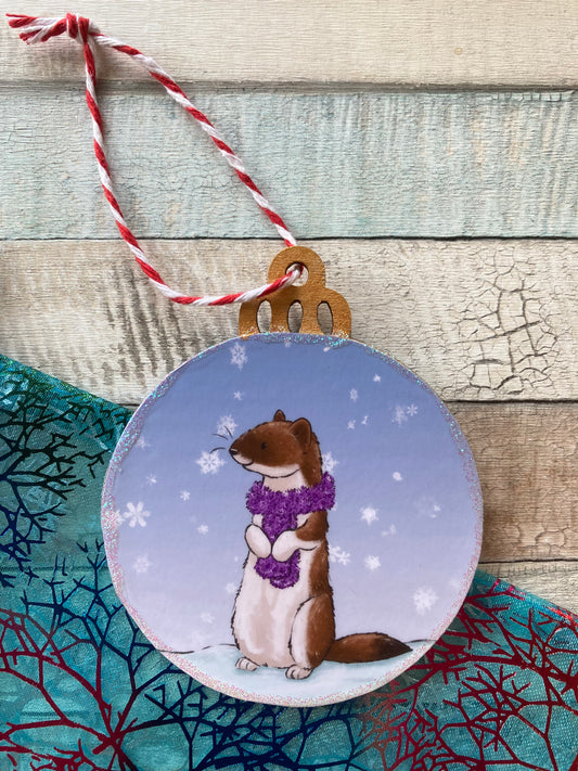 Snowy Stoat | Cute Stoat Christmas Tree Bauble