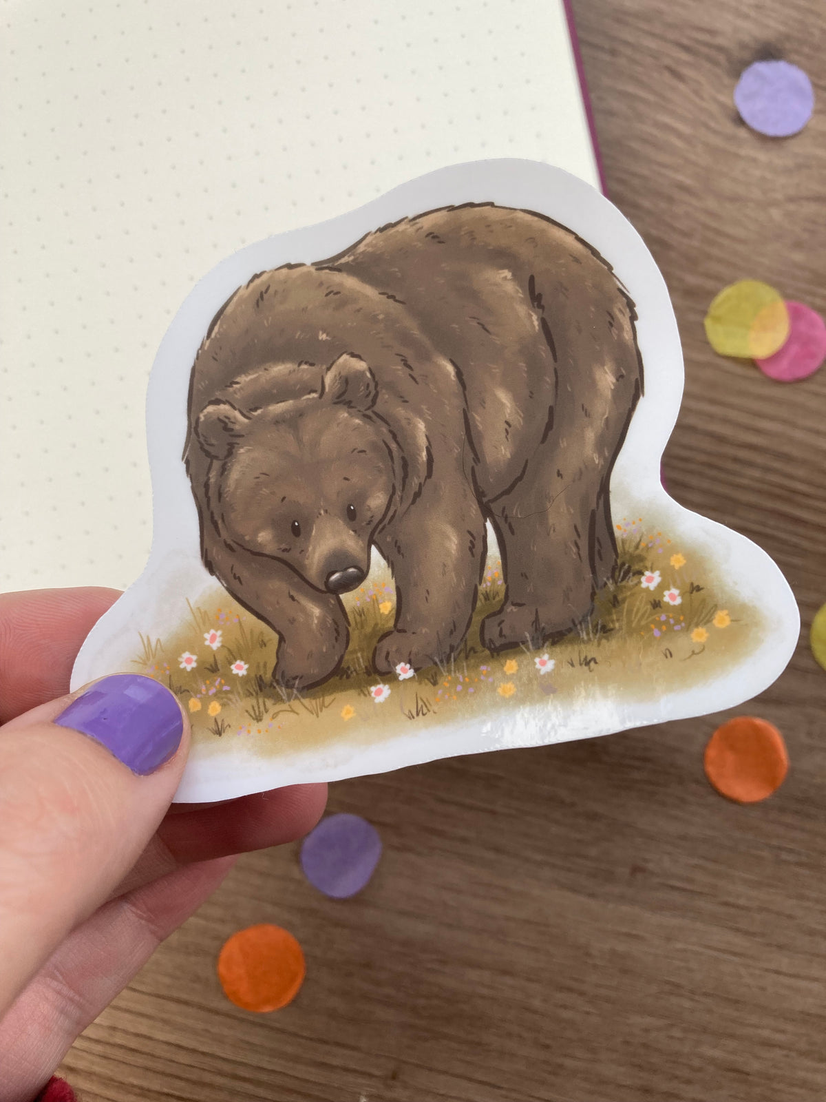 Autumn Bear Vinyl Sticker | Wildlife Art | Brown Bear Gift