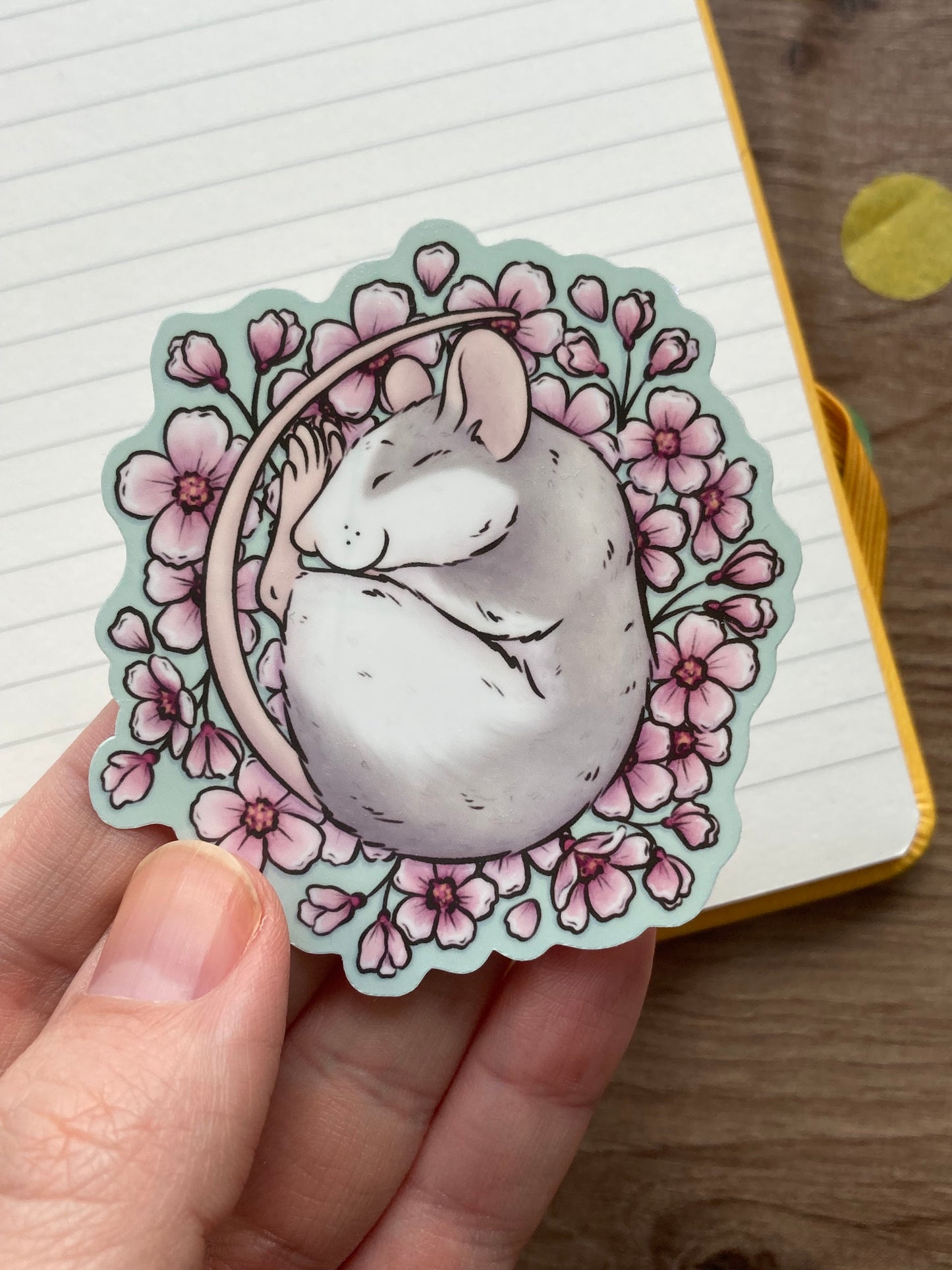 Cherry Blossom Rat Card and Sticker Bundle | Cute Rat Greeting Card And Matching Vinyl Rat Sticker
