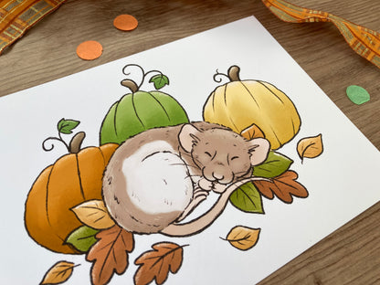 Pumpkin Patch Ratty | Cute Rat Art Print | Autumn Rat Artwork