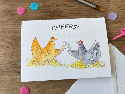 Cheers Chicken A6 Greeting Card | Hen Party Celebration | Chicken Gift