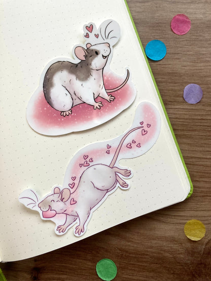 Love Heart Rat Sticker Bundle | Set of 2 Vinyl Stickers | Cute Rat Gift