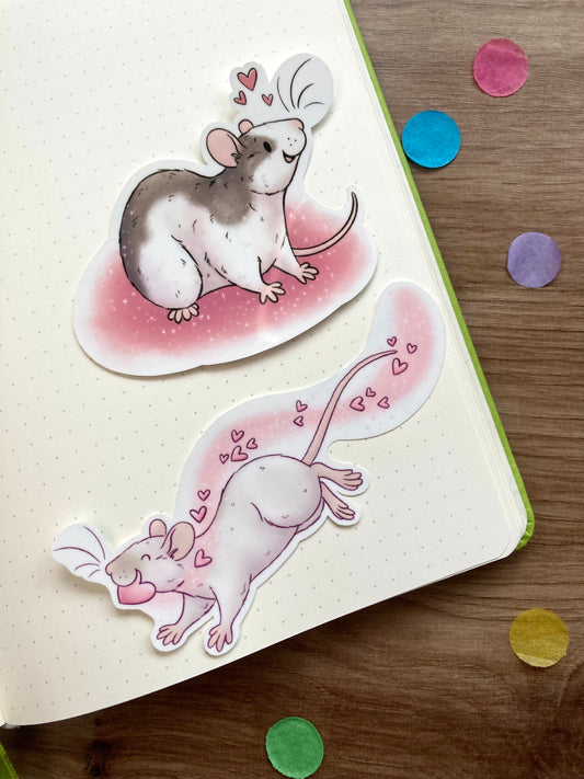 Love Heart Rat Sticker Bundle | Set of 2 Vinyl Stickers | Cute Rat Gift