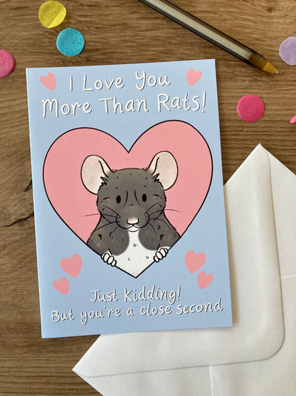 I Love You More Than Rats | Funny Rat Valentines Love Greeting Card | Cute Rat Gift