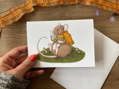 Autumn Reading | Cute Autumn Rat Greeting Card | Pet Rat Blank Greeting card