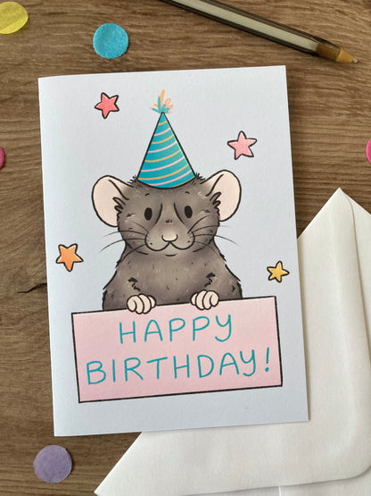 Party Rat | Cute Rat Birthday Card | Rat Birthday Gift