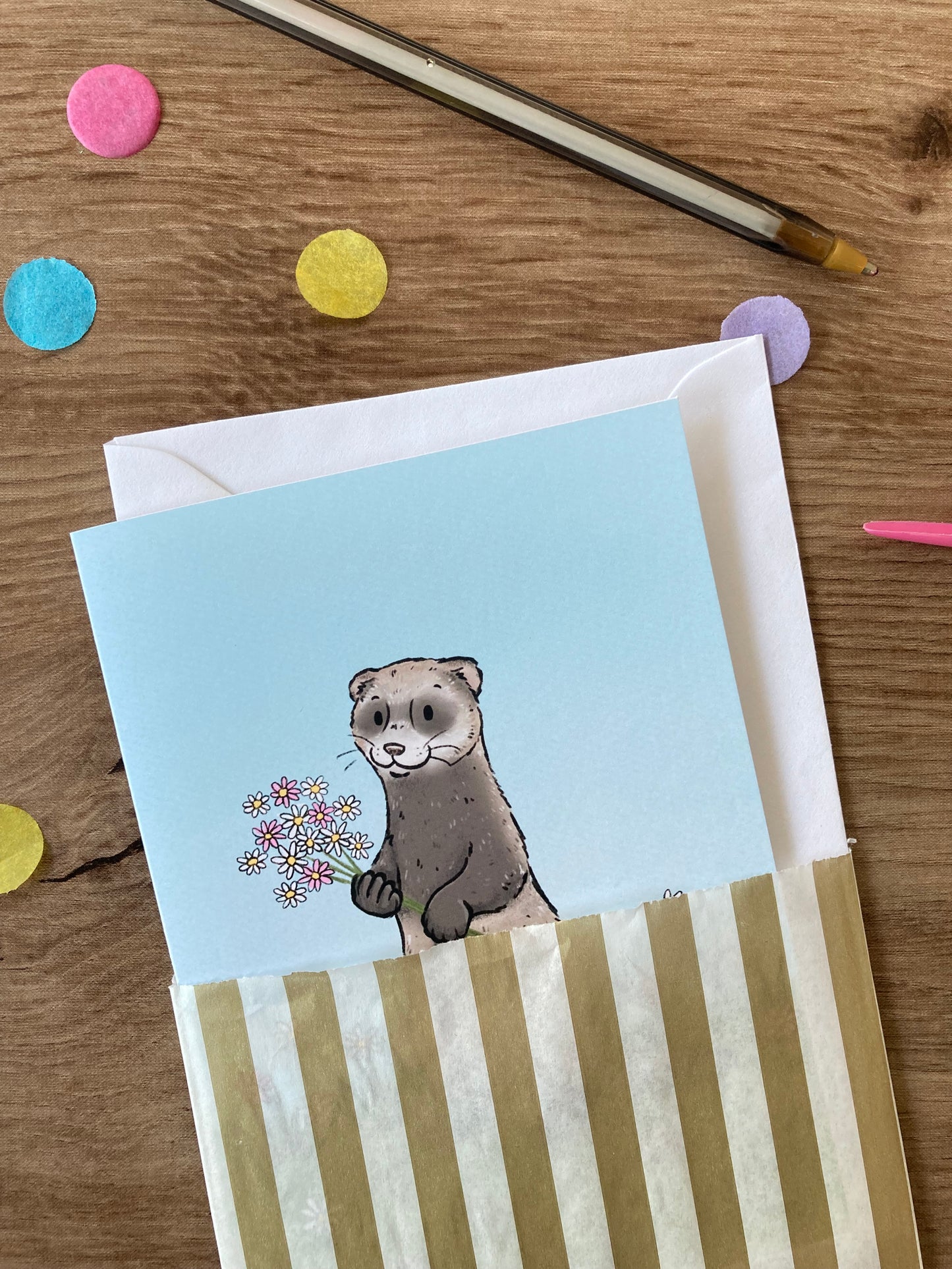 Ferret With Flowers | Cute Ferret Blank Greeting Card | Ferret Gift