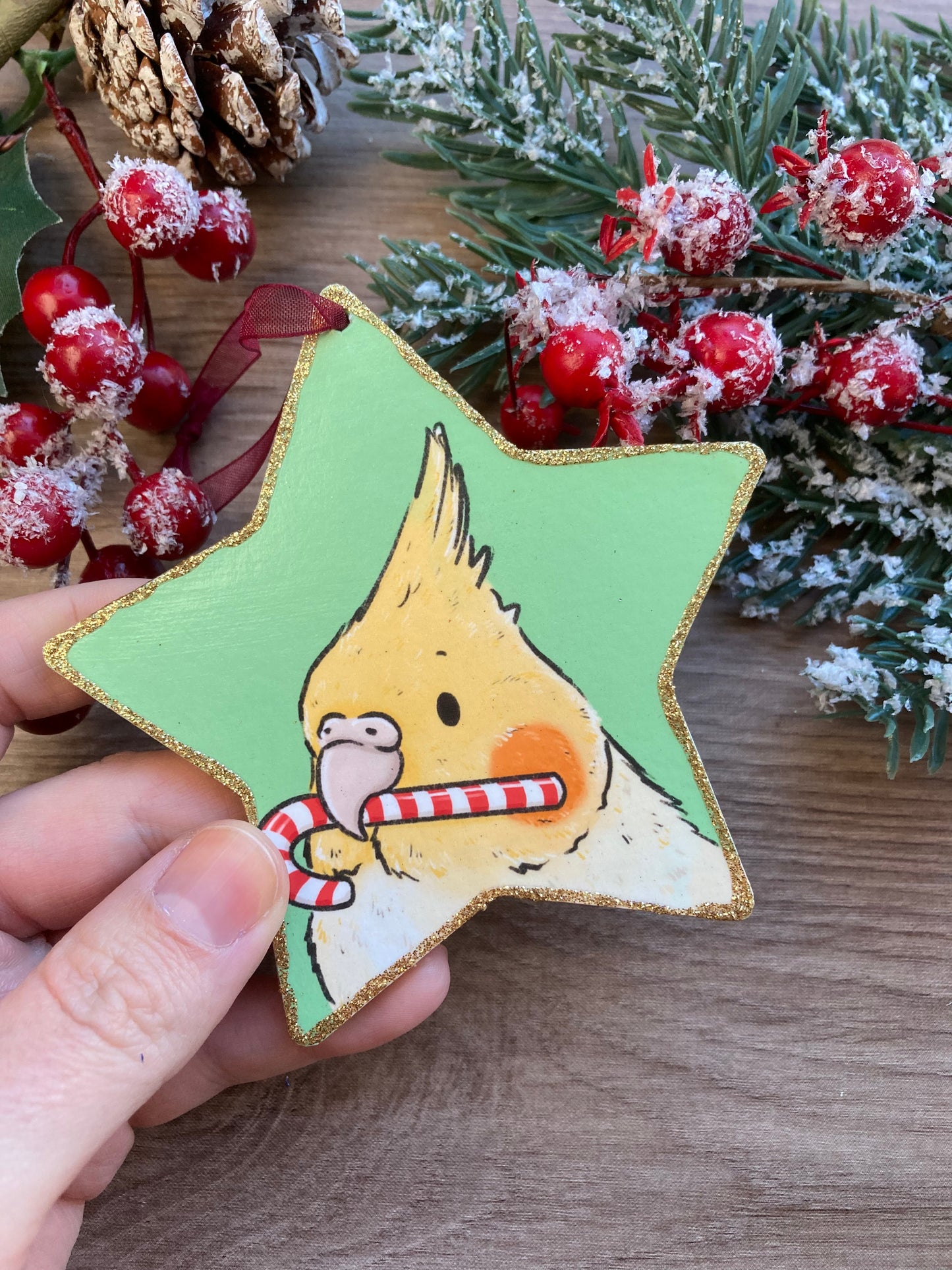 Christmas Cockatiel Star Tree Decoration - Cute Bird Hanging Star Christmas Tree Ornament - Cockatiel Gift