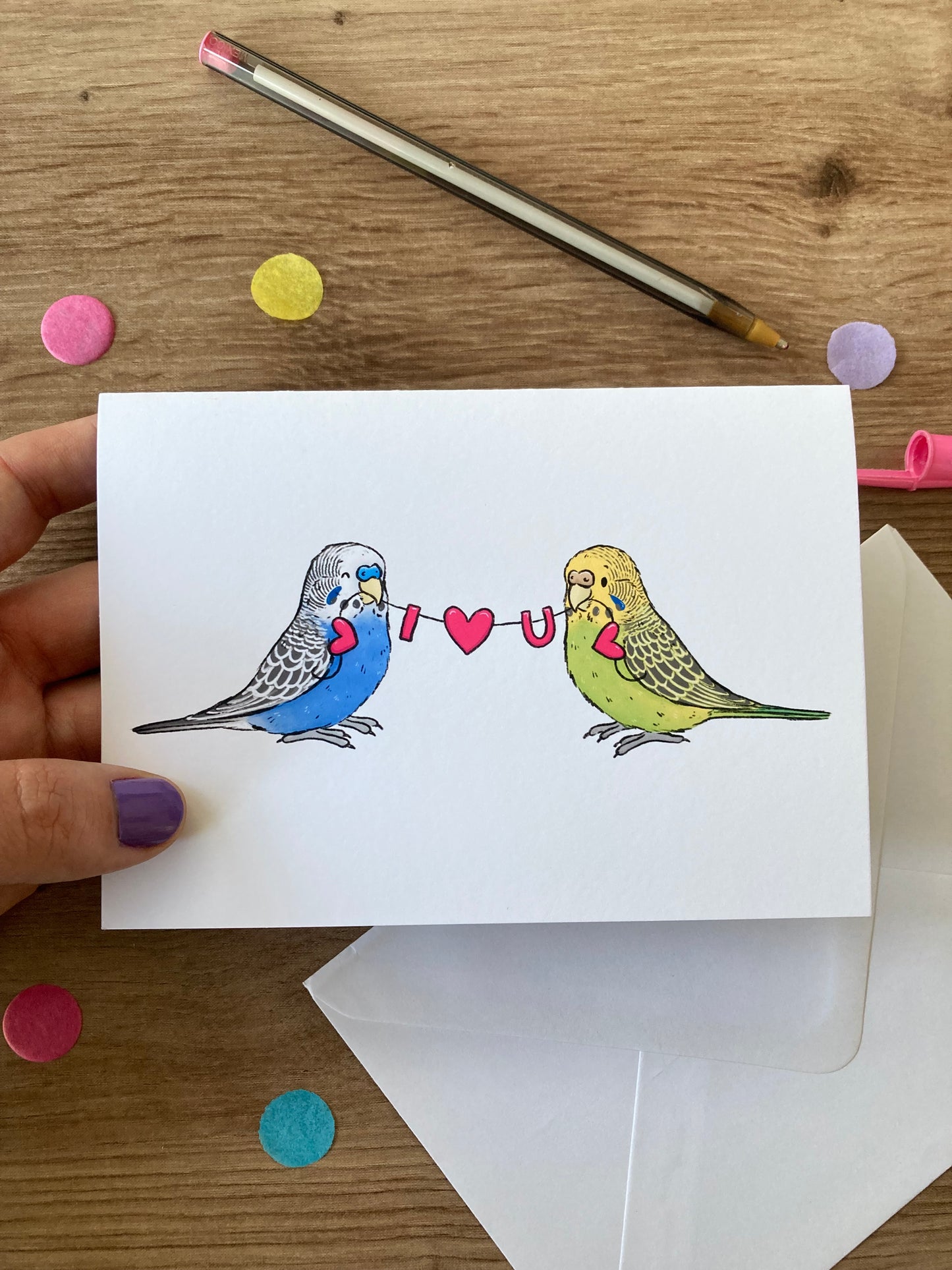 I Love You Budgies | Cute Budgie Blank Greeting Card | Budgie Couple Greeting Card
