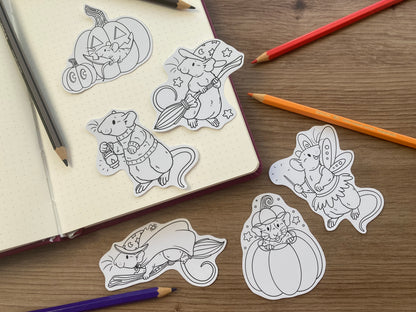 Colour Your Own Autumn Rat Stickers | Set Of 6 | Rat Gift