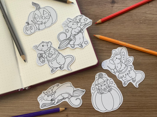 Colour Your Own Autumn Rat Stickers | Set Of 6 | Rat Gift