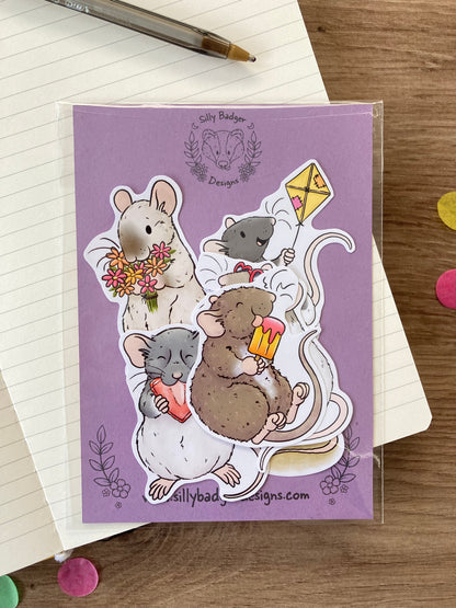 Summer Rat Stickers | Pack Of 6 Stickers | Rat Gift