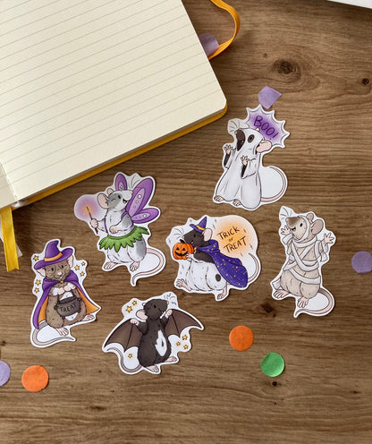 Trick Or Treat Rat Stickers | Cute Spooky Pet Rat Stickers | Pack Of 6 Fun Rat Stickers