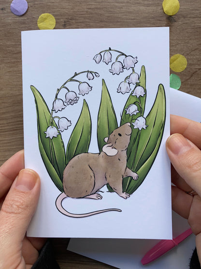 Lily Of The Valley Rat Greeting Card | Flower Rat A6 Greeting Card